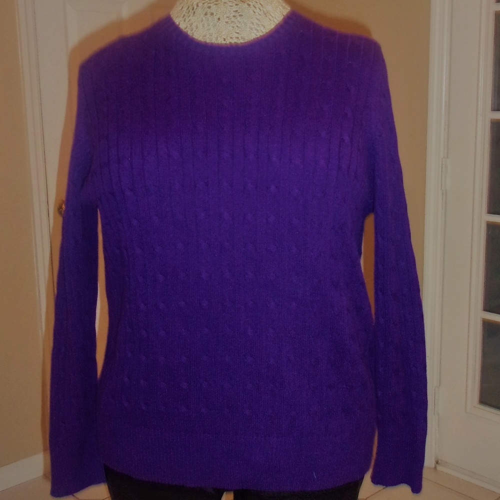 Deep Purple Classic Mid-Weight Cable Knit Sweater